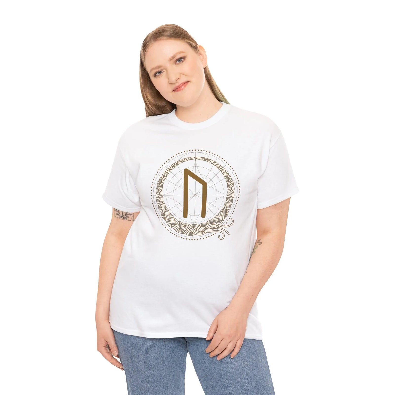 Uruz Rune Symbol Graphic T-Shirt - Heavyweight Cotton Classic Fit - Unisex White