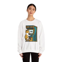 Arcade Night Pixel Gaming Cats Sweatshirt - Heavy Blend Fleece Crewneck - Unisex White
