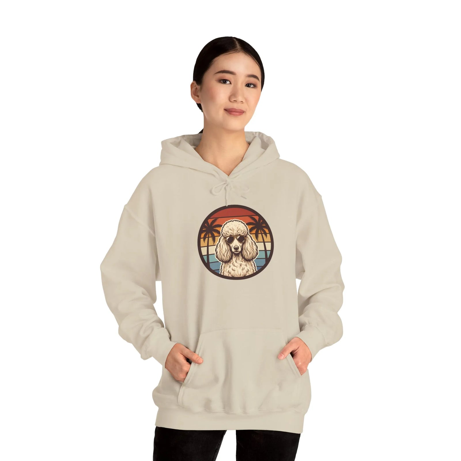 Poodle Sunset Aviator Hoodie - Soft Cotton Blend Pullover - Unisex White