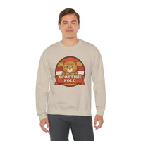 Scottish Fold Retro Sunset Sweatshirt - Heavyweight Cotton Blend Crewneck - Unisex White