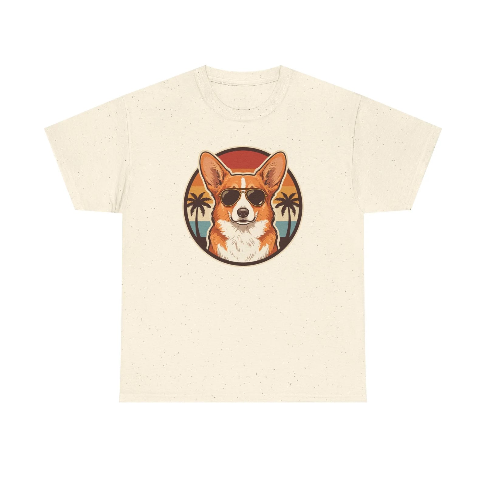 Cool Corgi Aviator Sunset T-Shirt - Heavy Cotton Classic Fit Tee - Unisex White