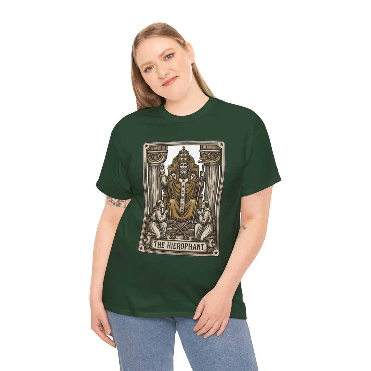 Hierophant Tarot Card Graphic T-Shirt - Heavy Cotton Classic Fit Tee - Unisex White