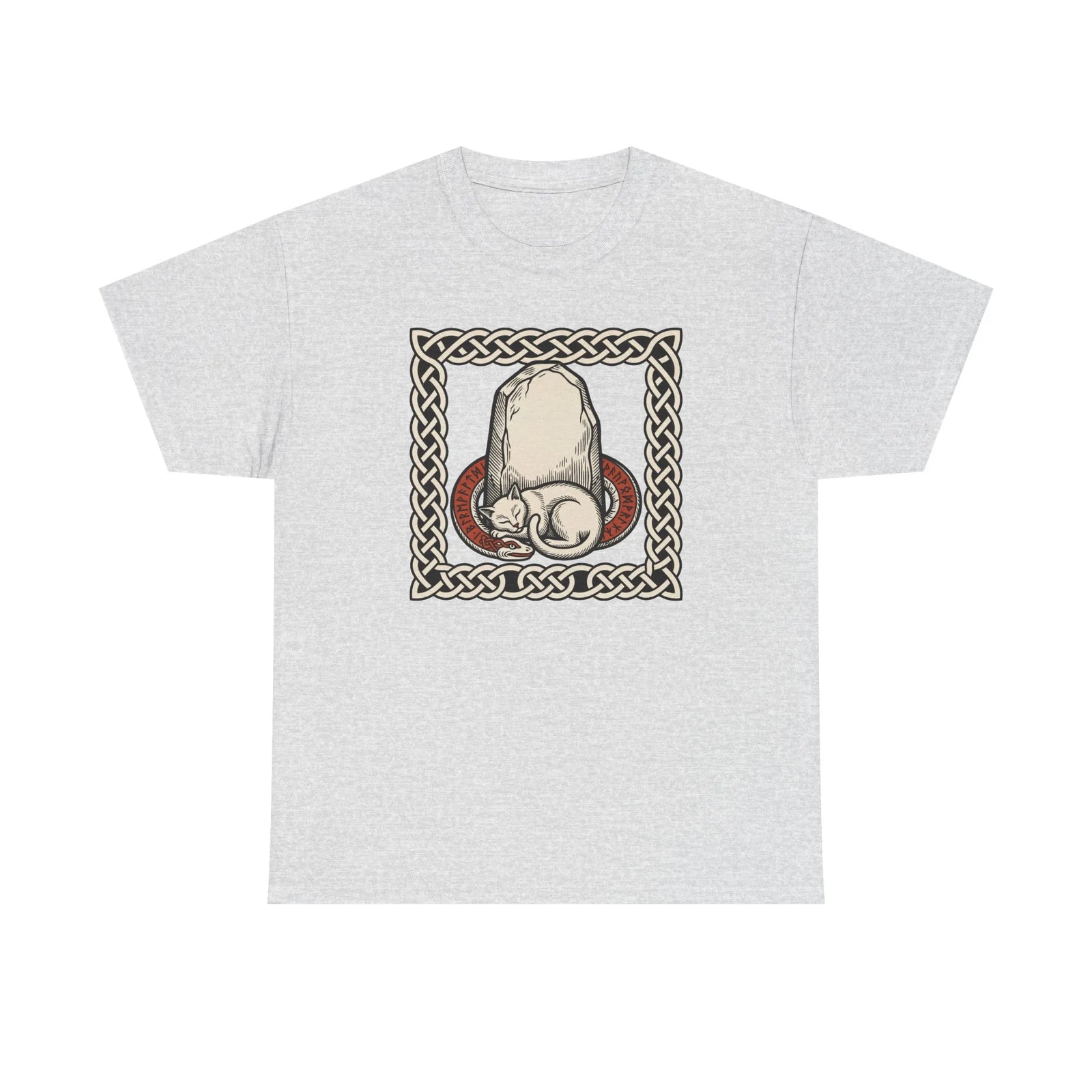 Freyja's Sacred Cat Runestone T-Shirt - Heavy Cotton Classic Fit Tee - Unisex White