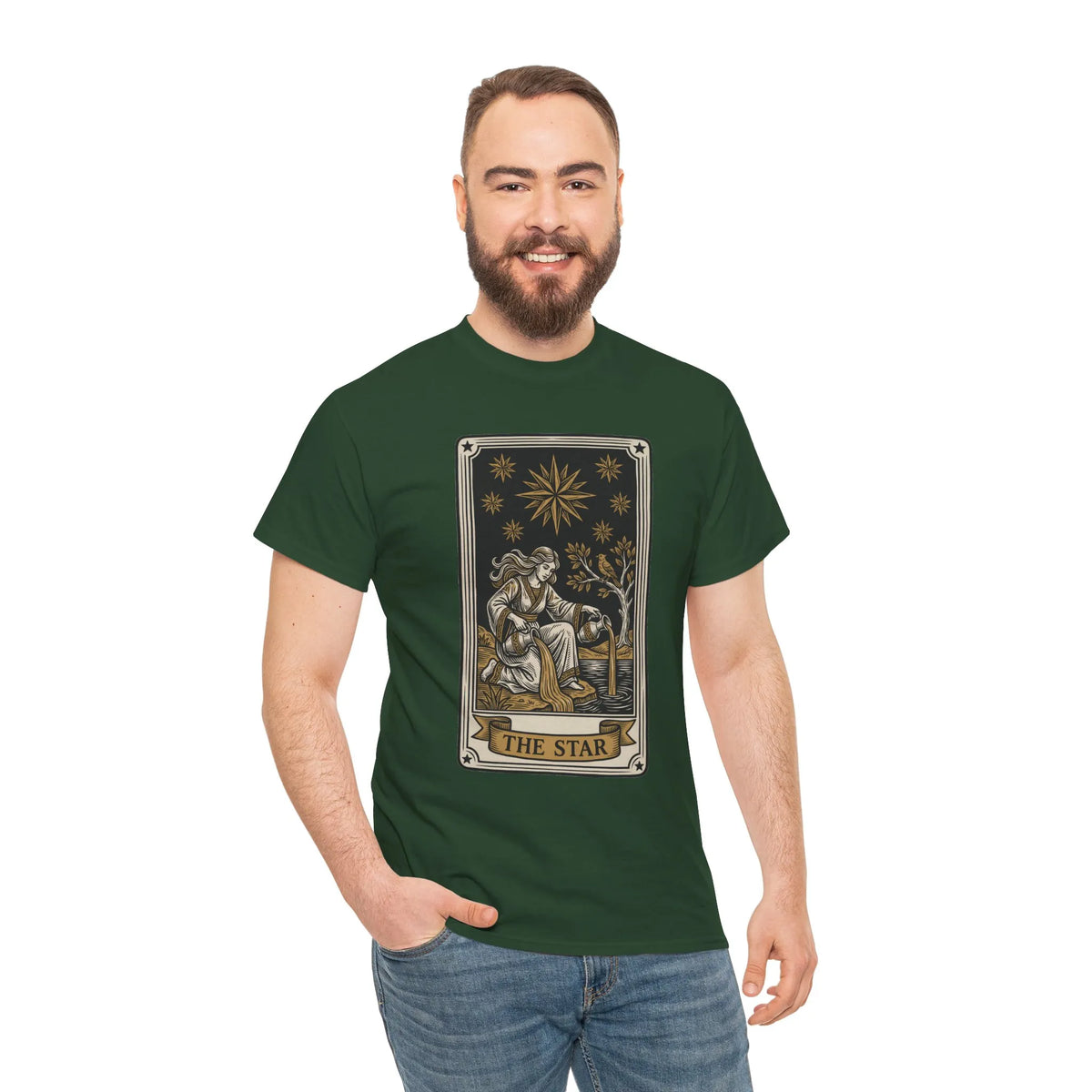 Tarot The Star Card Graphic T-Shirt - Heavy Cotton Classic Fit Tee - Unisex Off White