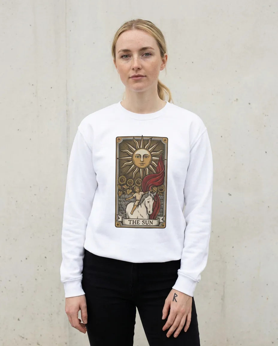 The Sun Tarot Card Sweatshirt - Heavy Blend Fleece Crewneck - Unisex White