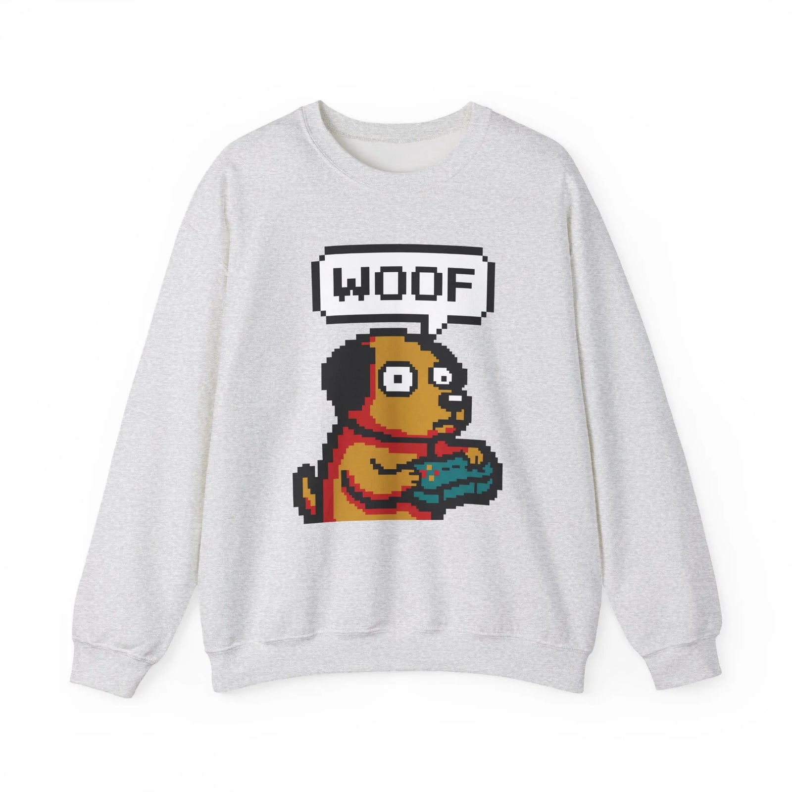 8-Bit Pixel Gaming Dogs Sweatshirt - Heavy Blend Cotton-Poly Crewneck - Unisex White