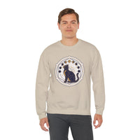 Moon Phases Sacred Geometry Cat Sweatshirt - Heavy Blend Cotton Polyester Crewneck - Unisex White