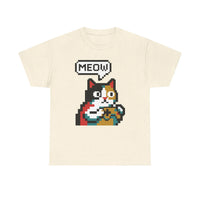 Player One 8-Bit Pixel Gaming Cats T-Shirt - Heavyweight 100% Cotton Tee - Unisex White