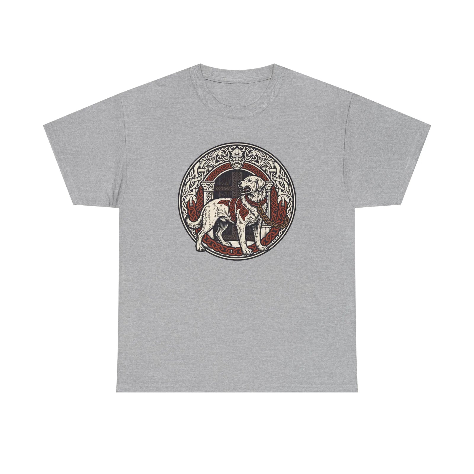 Garmr Odin's Wolves Norse Woodcut T-Shirt - Heavy Cotton Classic Fit - Unisex White