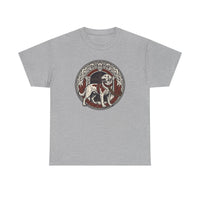 Garmr Odin's Wolves Norse Woodcut T-Shirt - Heavy Cotton Classic Fit - Unisex White