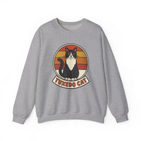 Tuxedo Cat Retro Sunset Sweatshirt - Heavy Blend Fleece Crewneck - Unisex Ash