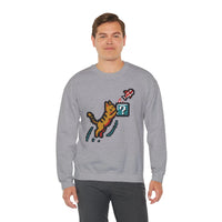 8-Bit Pixel Gaming Cats Sweatshirt - Heavy Blend Fleece Crewneck - Unisex White