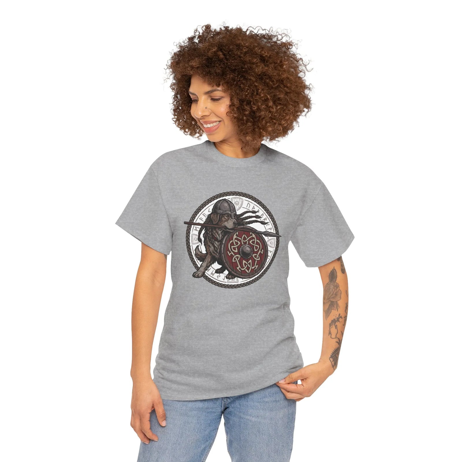 Viking Berserker Dog Shieldmaiden T-Shirt - Heavyweight 100% Cotton Classic Tee - Unisex White