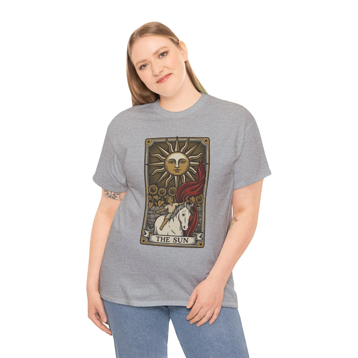 Tarot The Sun Card T-Shirt - Medium Weight 100% Cotton Tee - Unisex White