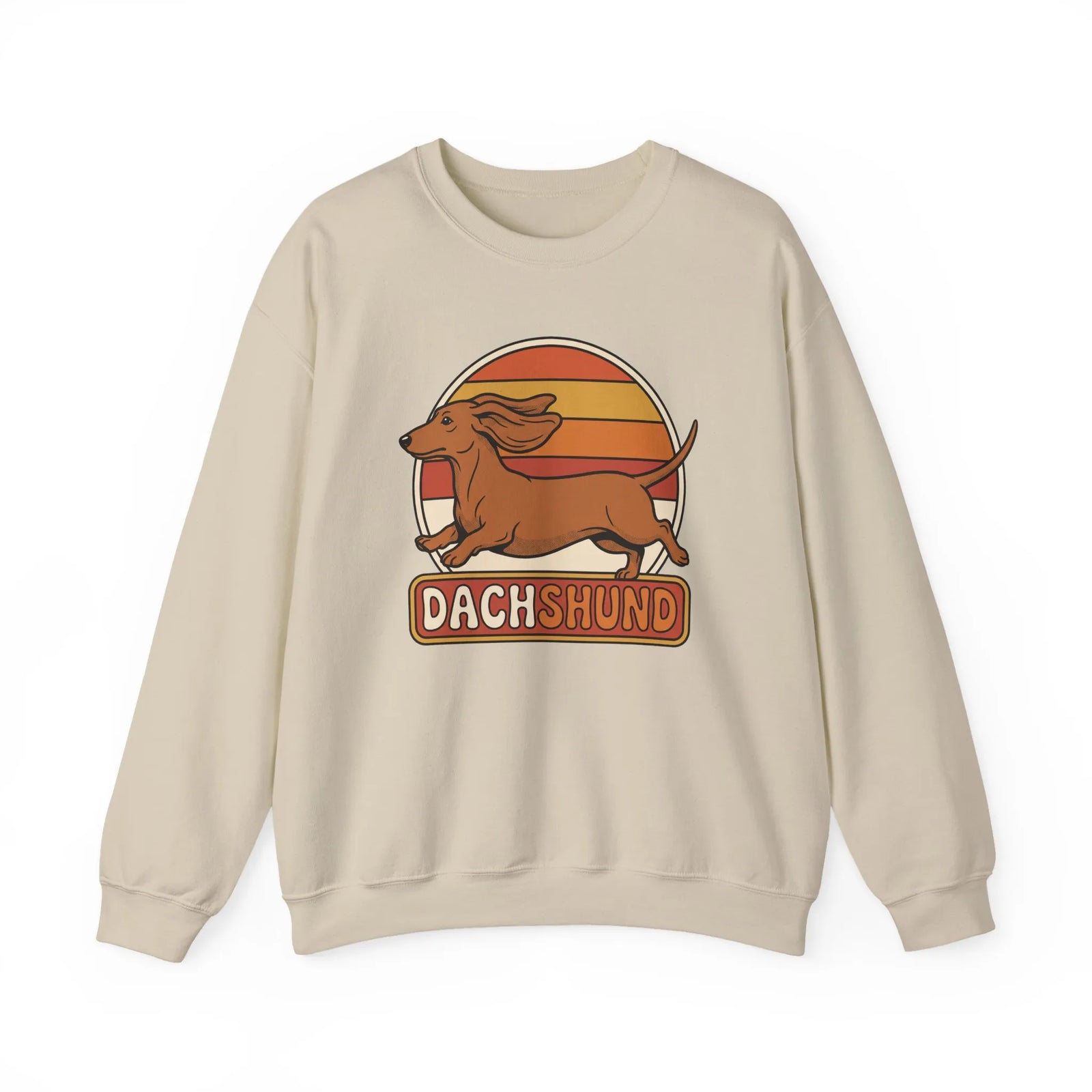 Retro 70s Sunset Dachshund Sweatshirt - Heavy Blend Cotton Blend Crewneck - Unisex White