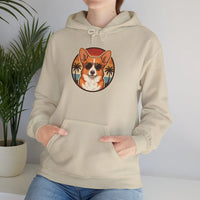Corgi Aviator Retro Sunset Hoodie - Heavyweight Fleece Pullover - Unisex White