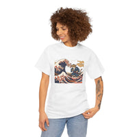 Ronin & Wave Ukiyo-e Cat T-Shirt - Heavy Cotton Classic Fit Tee - Unisex White