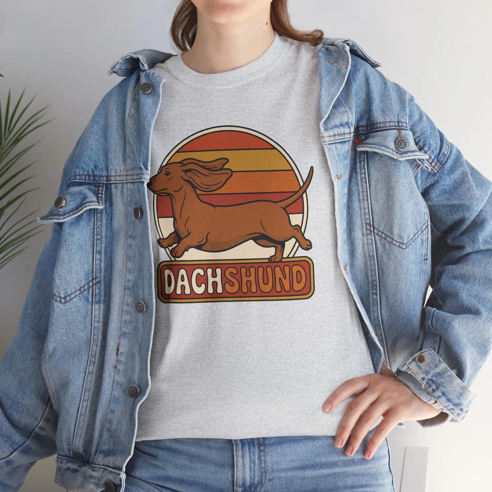 Dachshund Retro 70s Sunset Graphic T-Shirt - Heavy Cotton Classic Fit Tee - Unisex White