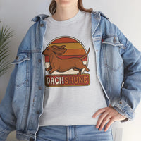 Dachshund Retro 70s Sunset Graphic T-Shirt - Heavy Cotton Classic Fit Tee - Unisex White