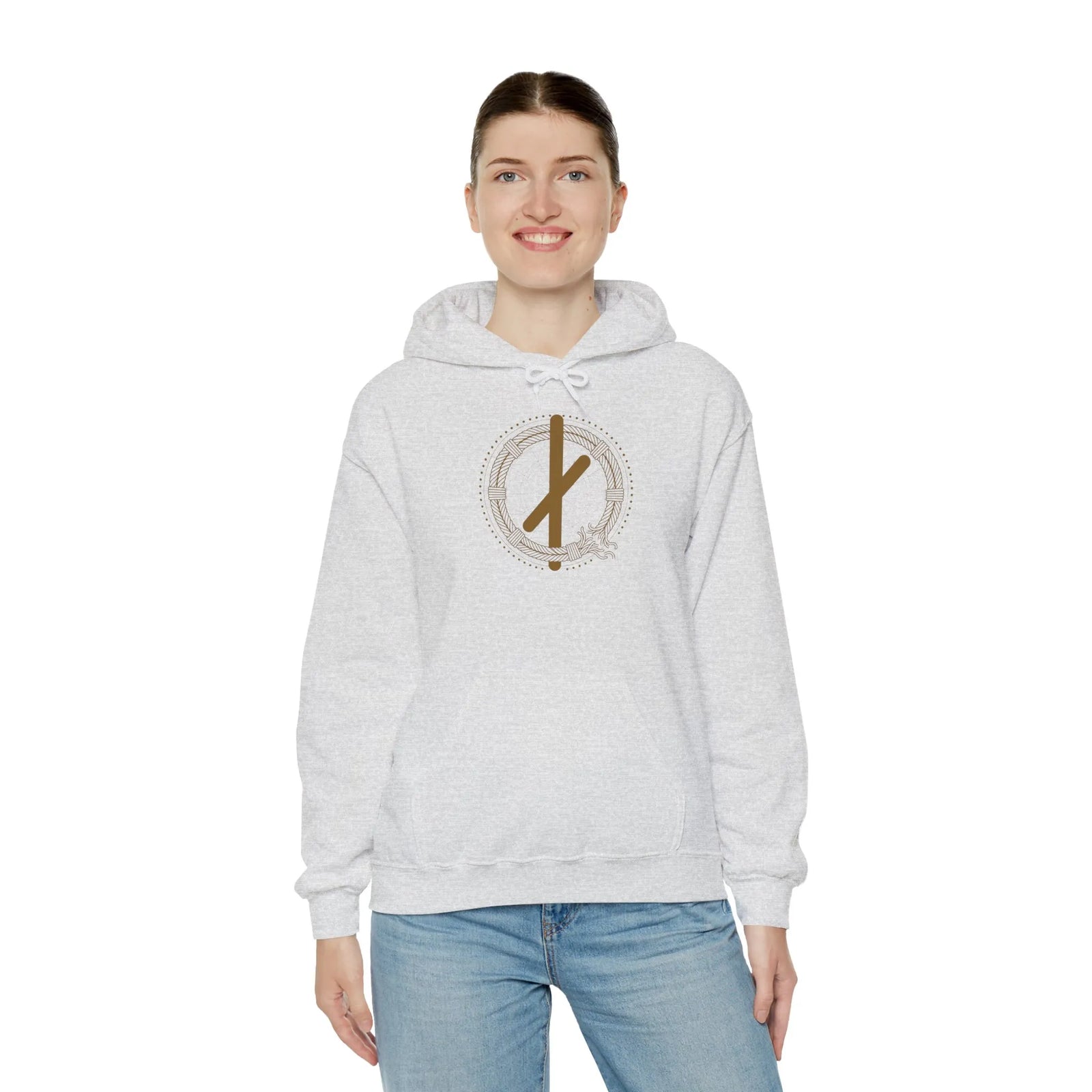 Nauthiz Rune Necessity Symbol Hoodie - Soft Blend Fleece Pullover - Unisex White