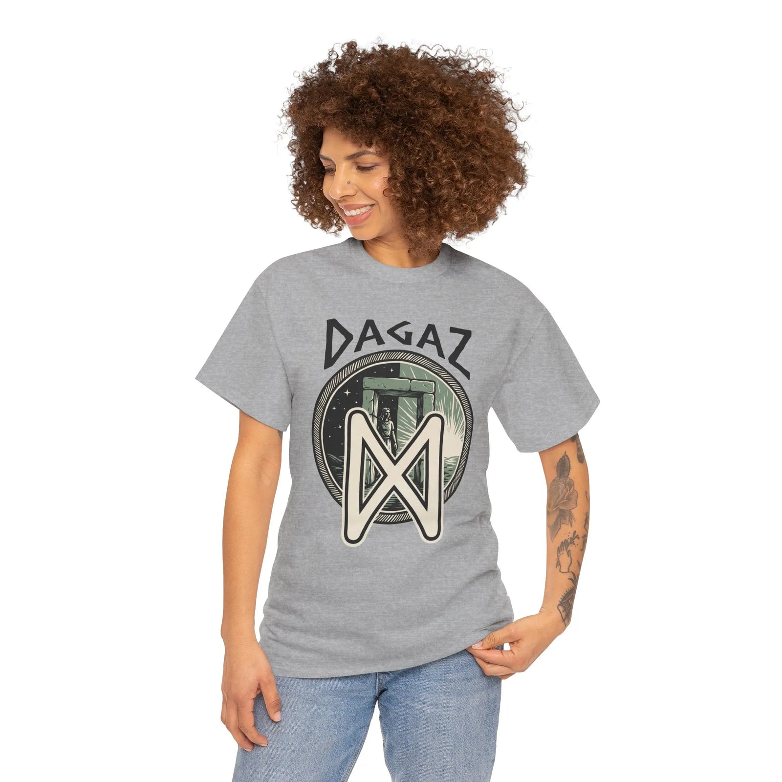 Dagaz Rune Threshold Portal T-Shirt - Heavy Cotton Classic Fit Tee - Unisex White