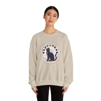 Moon Phases Sacred Geometry Cat Sweatshirt - Heavy Blend Cotton Polyester Crewneck - Unisex White