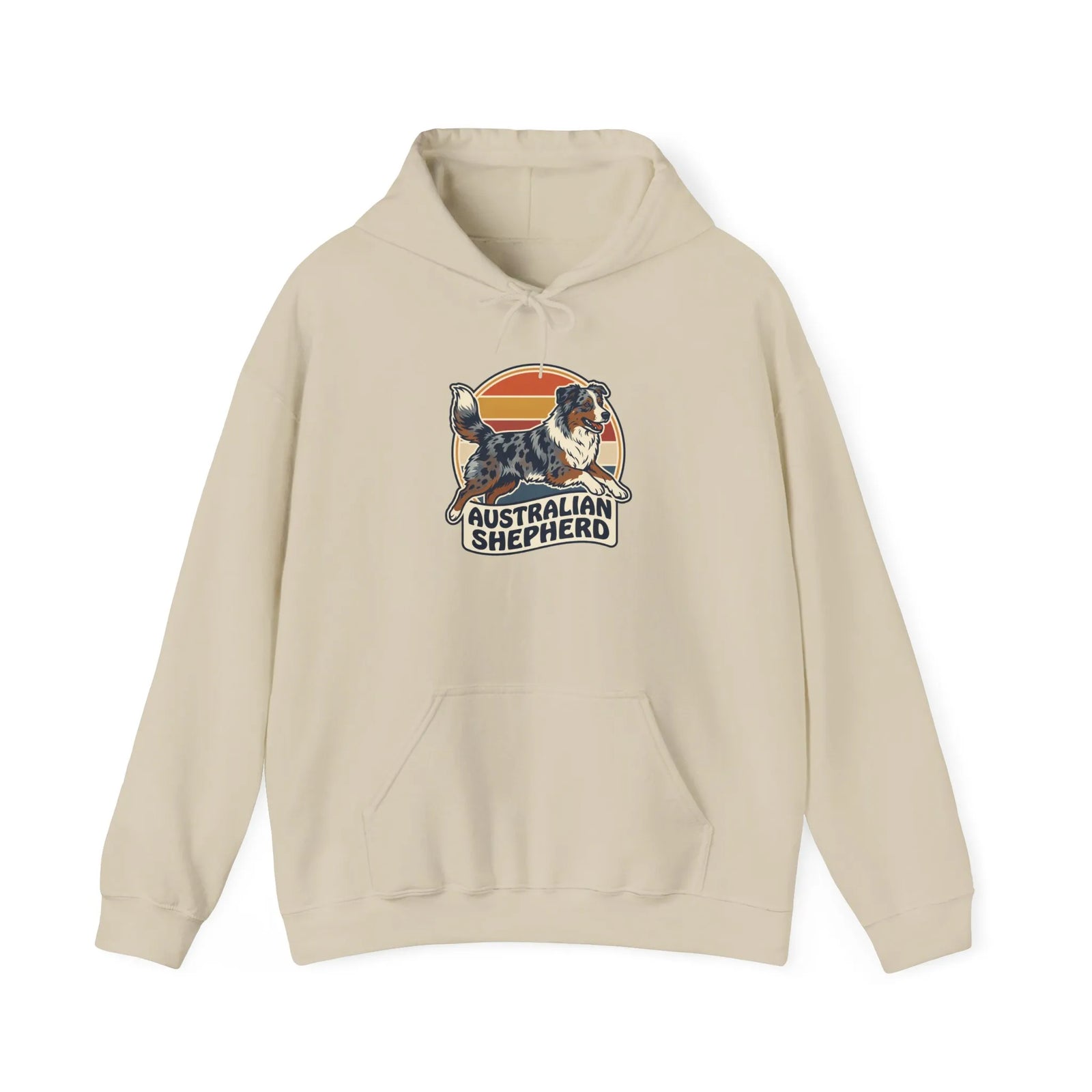 Australian Shepherd Retro 70s Sunset Hoodie - Heavy Blend Fleece Pullover - Unisex White