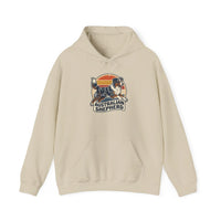 Australian Shepherd Retro 70s Sunset Hoodie - Heavy Blend Fleece Pullover - Unisex White