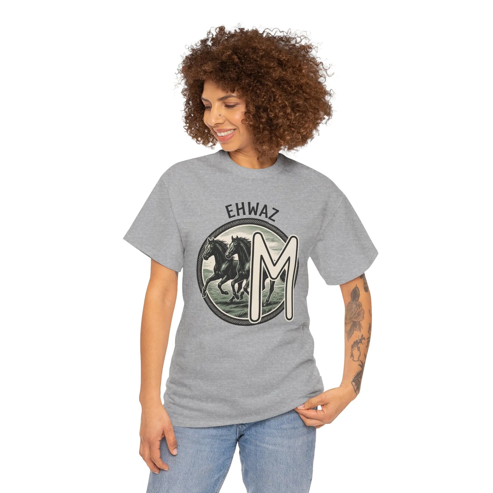 Ehwaz Rune Divine Horses T-Shirt - Heavy Cotton Classic Fit Tee - Unisex White