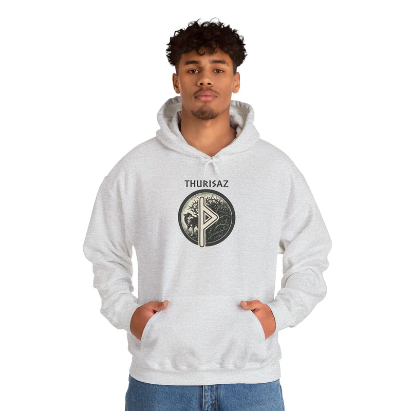 Thurisaz Rune Wolf Graphic Hoodie - Heavy Blend Fleece Pullover - Unisex White