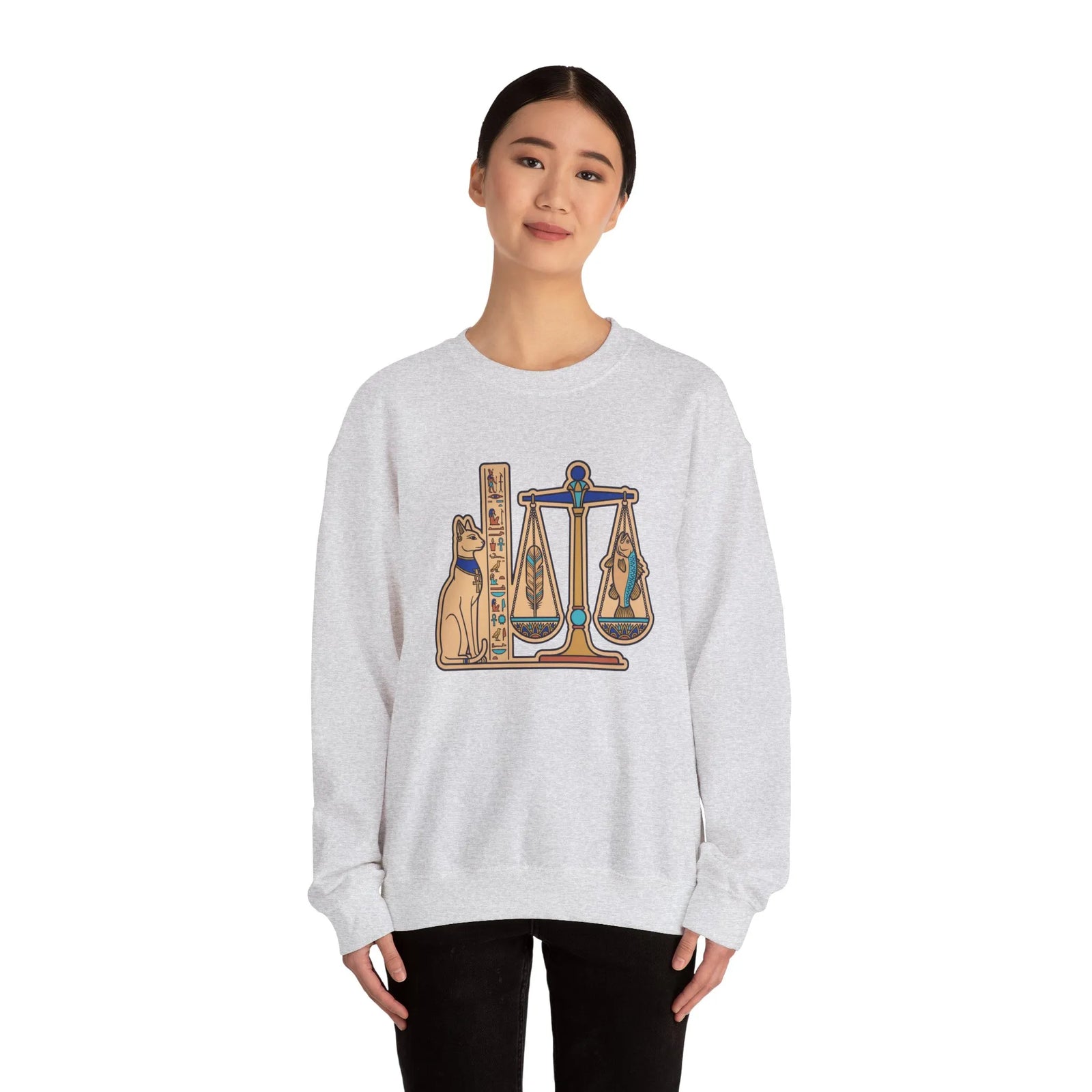 Egyptian Cat Scales Graphic Sweatshirt - Heavy Blend Fleece Crewneck - Unisex White