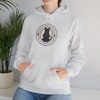 Meditating Cat Sacred Geometry Hoodie - Heavy Blend Fleece Pullover - Unisex White