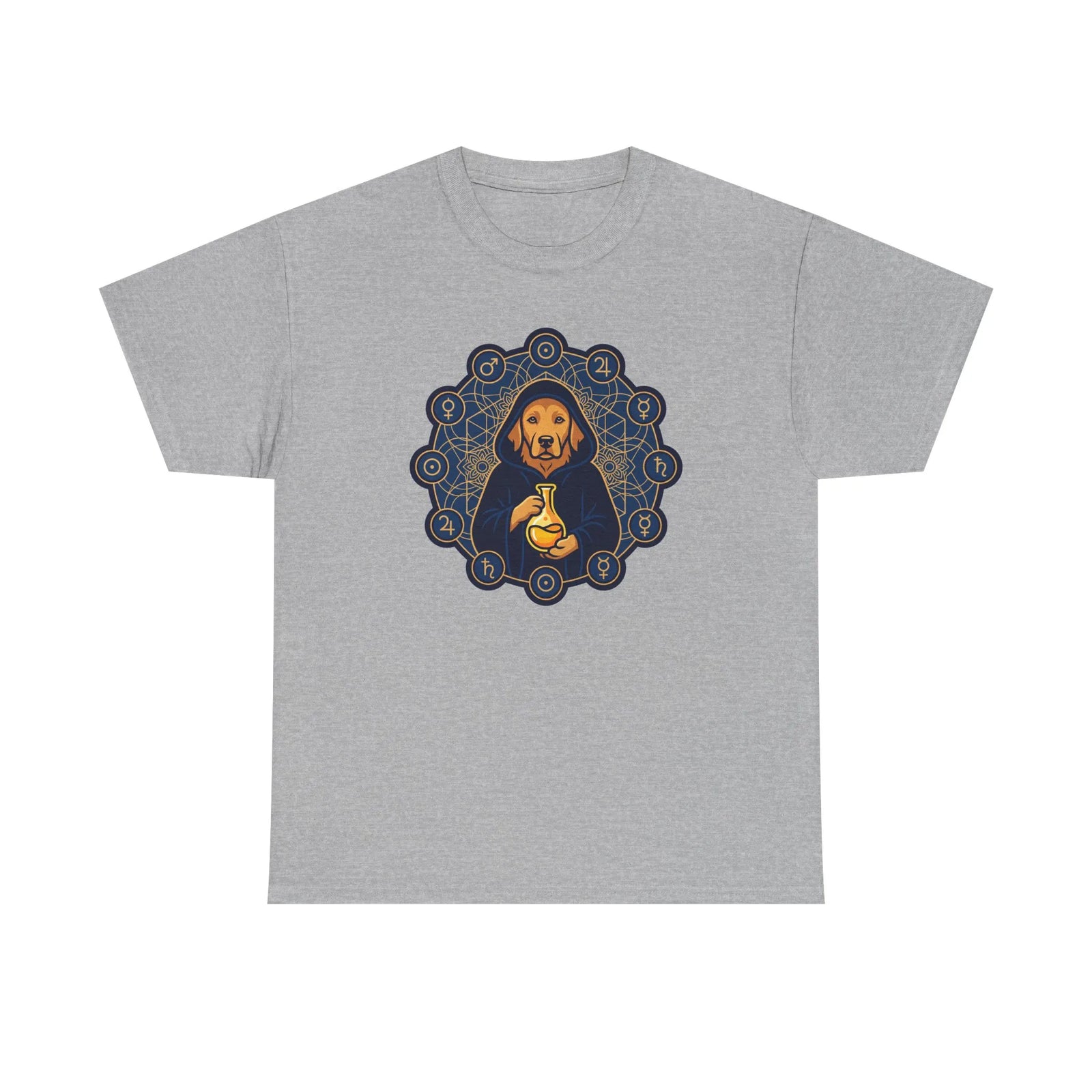 Alchemist Dog Sacred Geometry T-Shirt - Heavy Cotton Classic Fit Tee - Unisex White