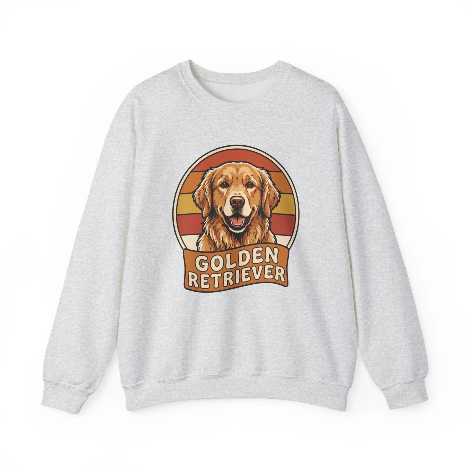 Golden Retriever Retro 70s Sunset Sweatshirt - Heavy Blend Fleece Crewneck - Unisex Ash