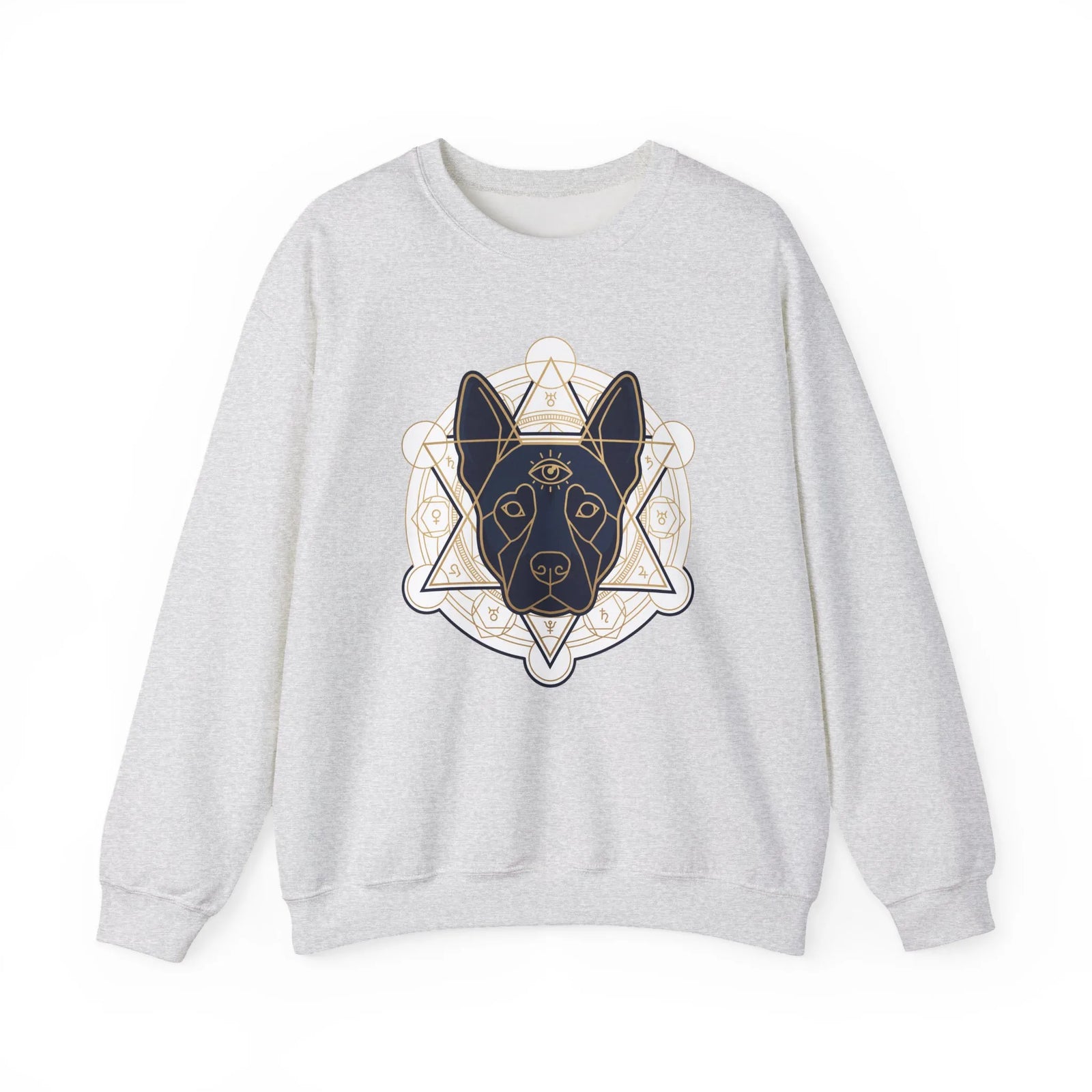 Third Eye Sacred Geometry Spirit Dog Sweatshirt - Heavy Blend Cotton Polyester Crewneck - Unisex White