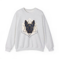 Third Eye Sacred Geometry Spirit Dog Sweatshirt - Heavy Blend Cotton Polyester Crewneck - Unisex White