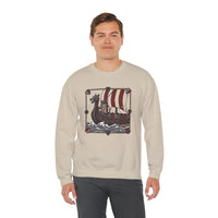 Longship Prow Viking Berserker Cats Sweatshirt - Heavyweight Cotton Blend Crewneck - Unisex White