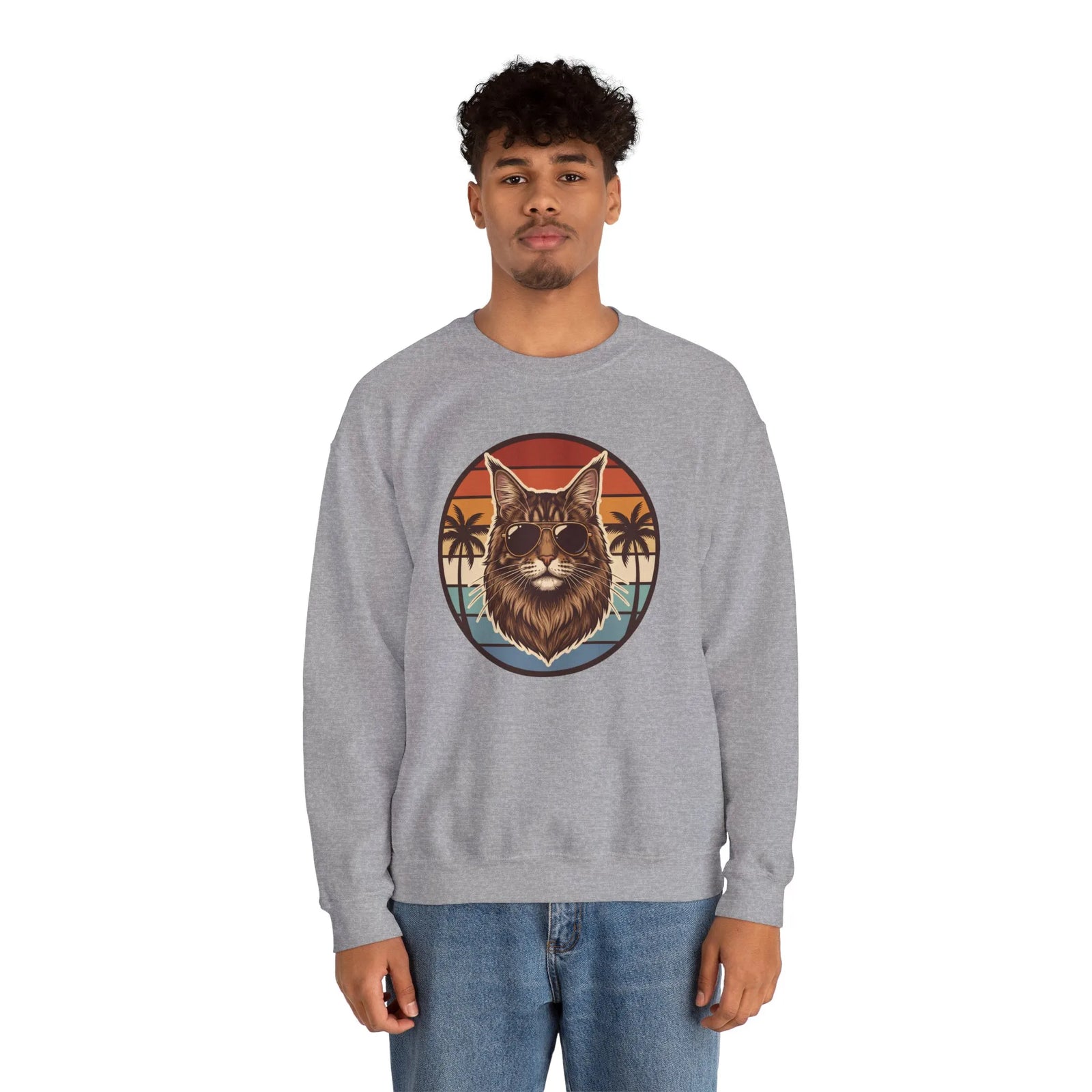 Maine Coon Aviator Cat Sweatshirt - Heavy Blend Fleece Crewneck - Unisex White