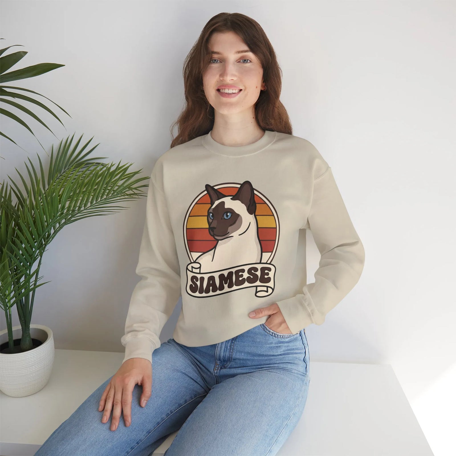 Siamese Retro 70s Sunset Sweatshirt - Heavy Blend Fleece Crewneck - Unisex Ash