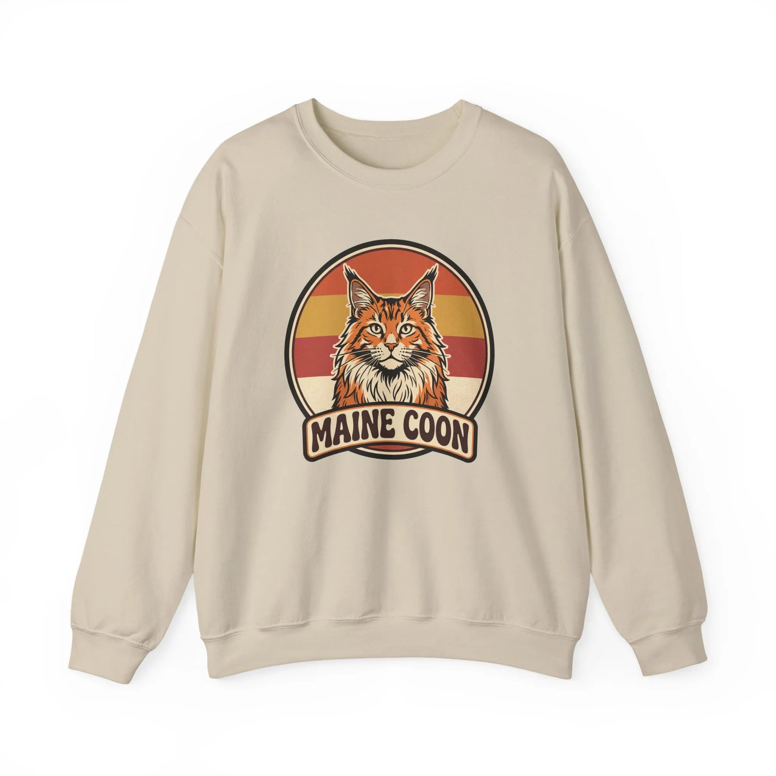 Maine Coon Retro 70s Sunset Sweatshirt - Soft 50/50 Cotton Blend Crewneck - Unisex White
