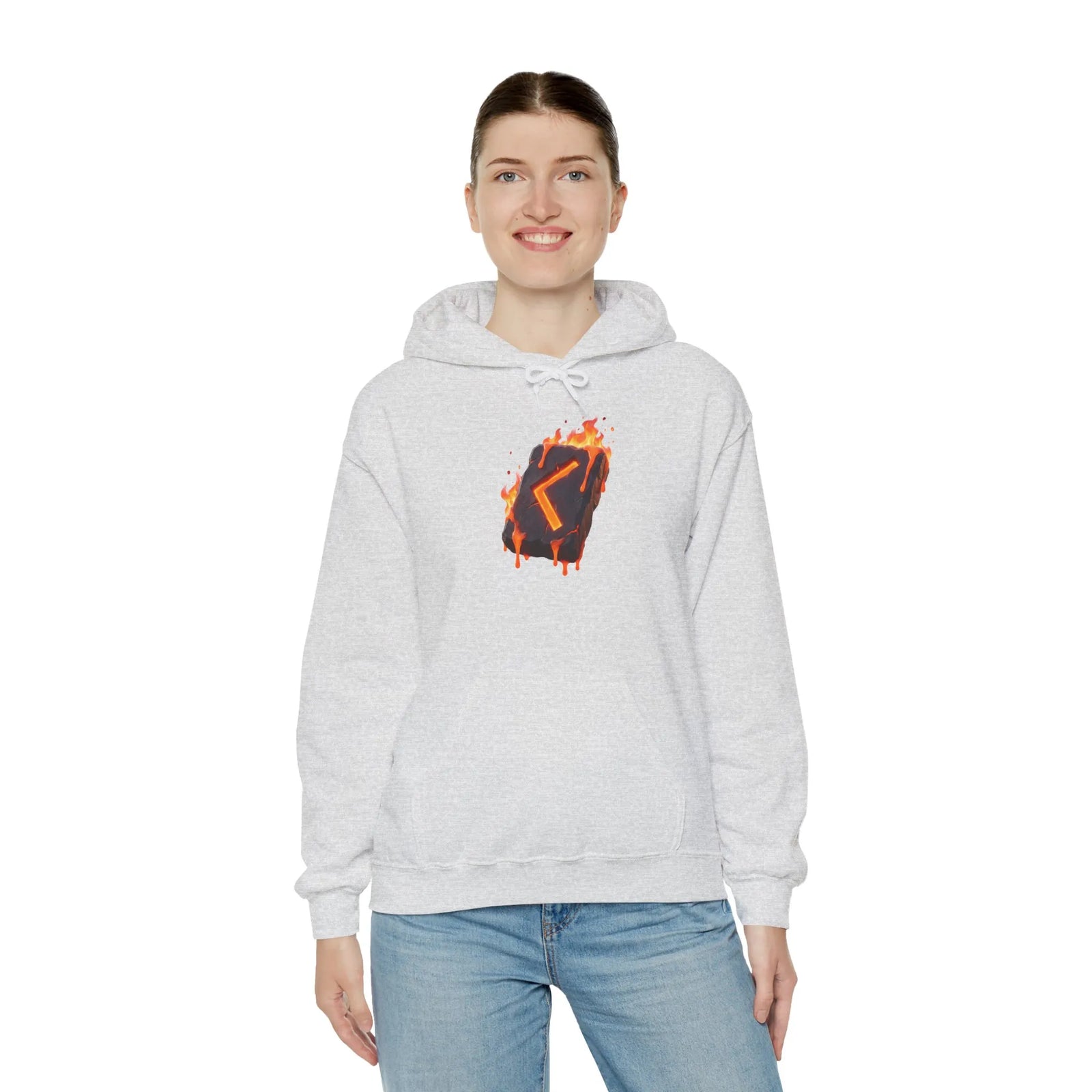 Kenaz Rune Torch Flame Hoodie - Soft Fleece Pullover Hoodie - Unisex White