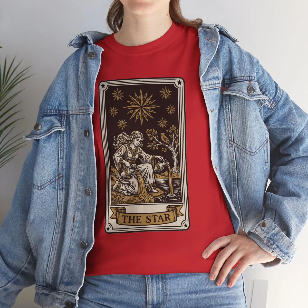 Tarot The Star Card Graphic T-Shirt - Heavy Cotton Classic Fit Tee - Unisex Off White