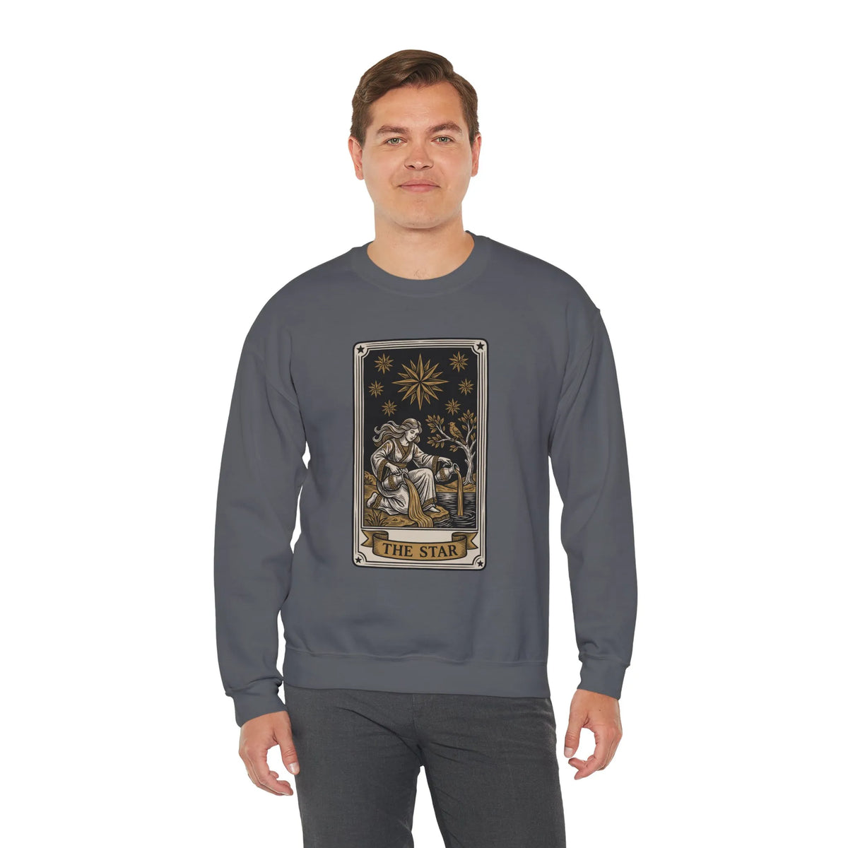 The Star Tarot Card Sweatshirt - 50/50 Cotton Polyester Crewneck - Unisex White