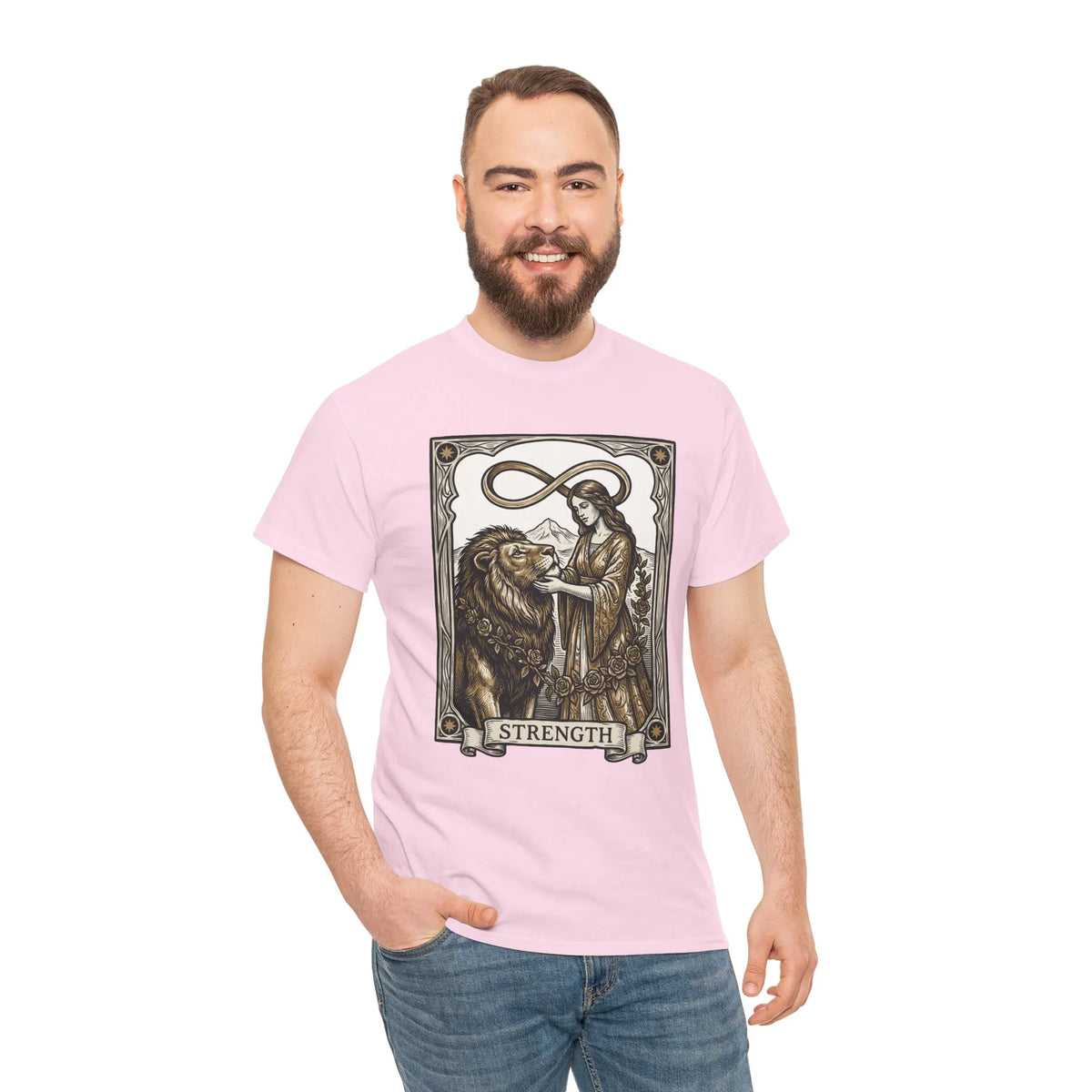 Tarot Strength Card Graphic T-Shirt - Heavy Cotton Classic Fit Crewneck - Unisex White