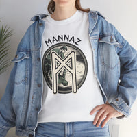 Mannaz Rune Reflection Graphic T-Shirt - Heavy Cotton Classic Fit Tee - Unisex White
