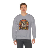 Retro 70s Sunset Bulldog Sweatshirt - Heavy Blend Cotton-Poly Crewneck - Unisex White