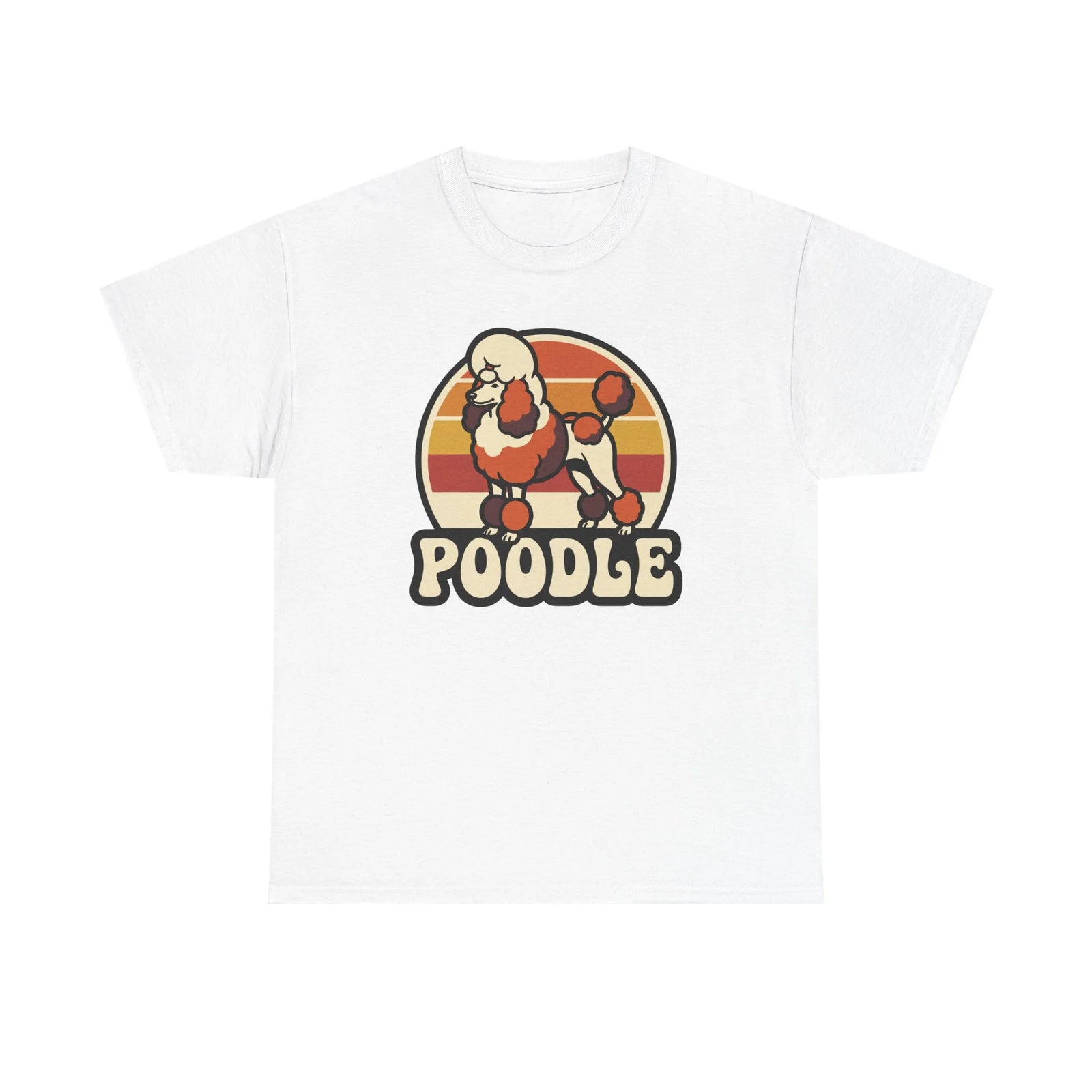 Poodle Retro 70s Sunset T-Shirt - Heavy Cotton Classic Fit Tee - Unisex White