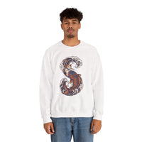Koi Rider Ukiyo-e Samurai Cats Sweatshirt - Heavy Blend Fleece Crewneck - Unisex Ash