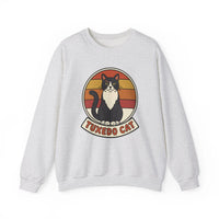 Tuxedo Cat Retro Sunset Sweatshirt - Heavy Blend Fleece Crewneck - Unisex Ash