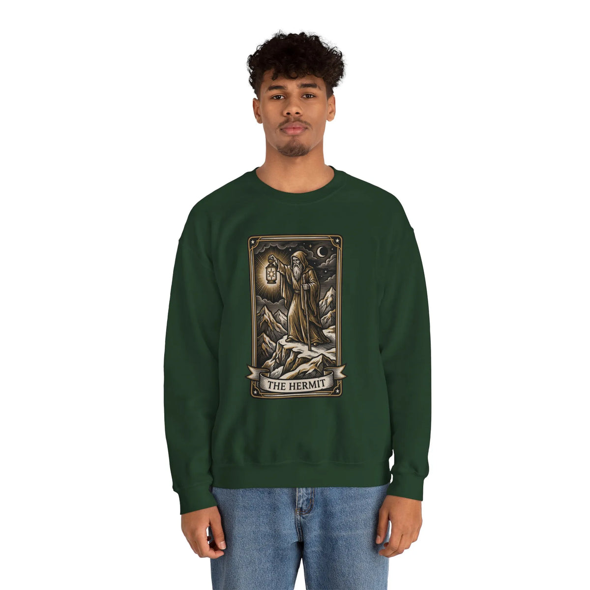 The Hermit Tarot Card Sweatshirt - Heavy Blend Crewneck Fleece - Unisex Off White